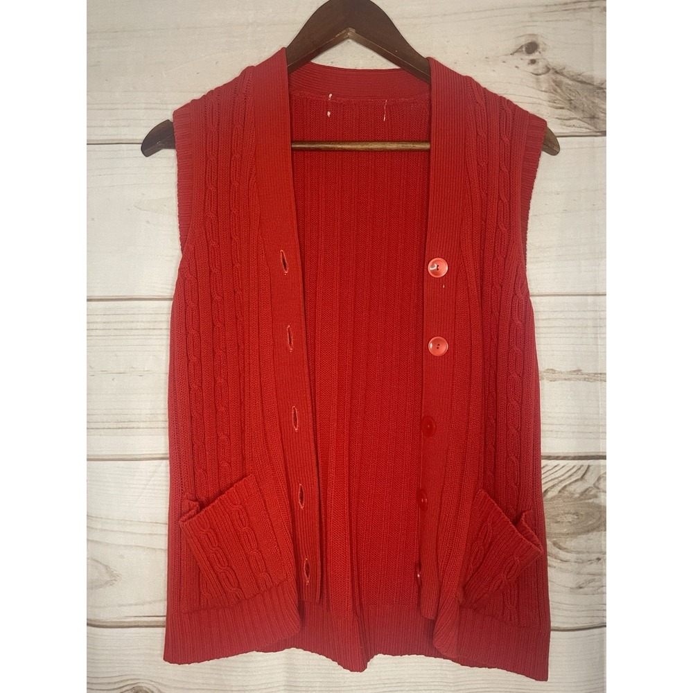 Vintage Cable‎ Knit Cardigan Sweater Womens Small Sleeveless